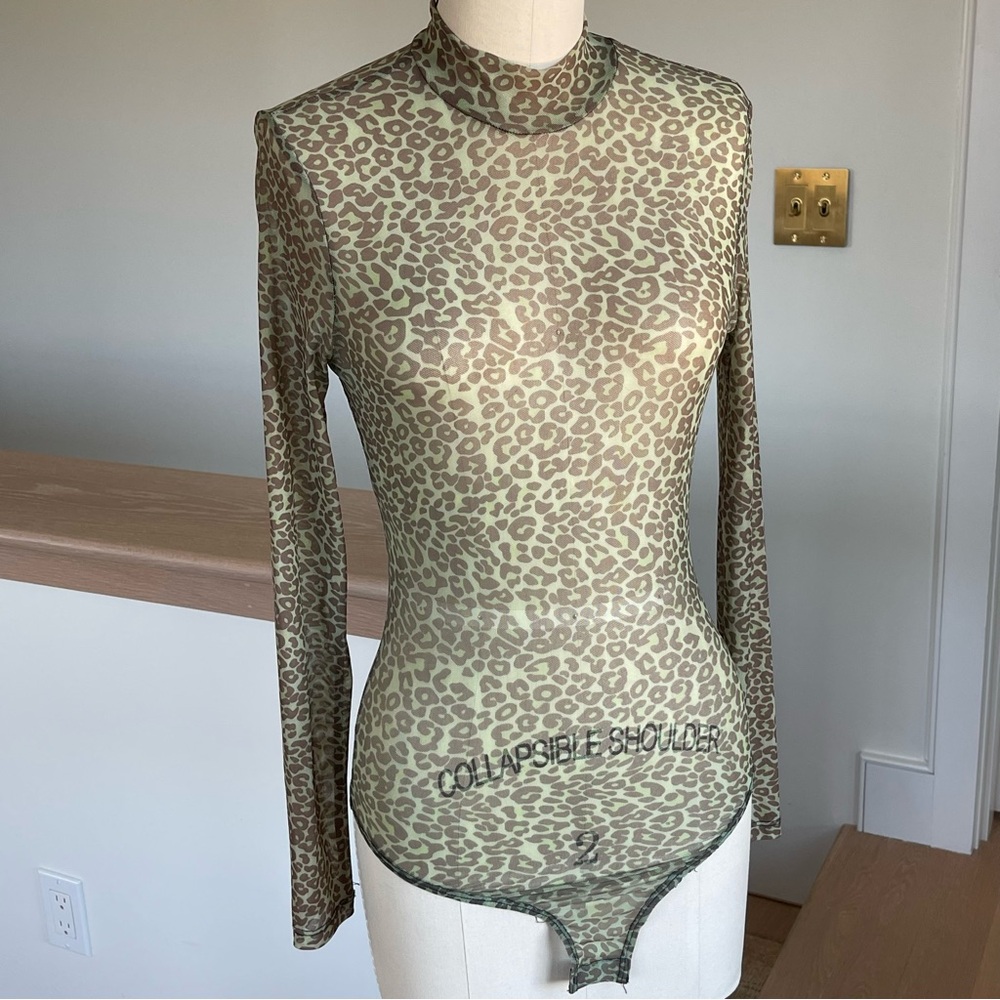 Princess Polly green/brown cheetah print mesh bodysuit, size 2